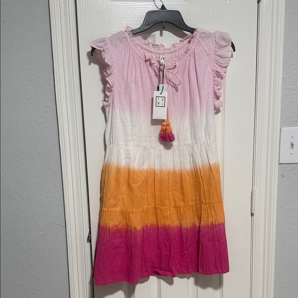T H L M women’s Pink & Orange Tie-Dye Tiered Dress size XS - Picture 1 of 12